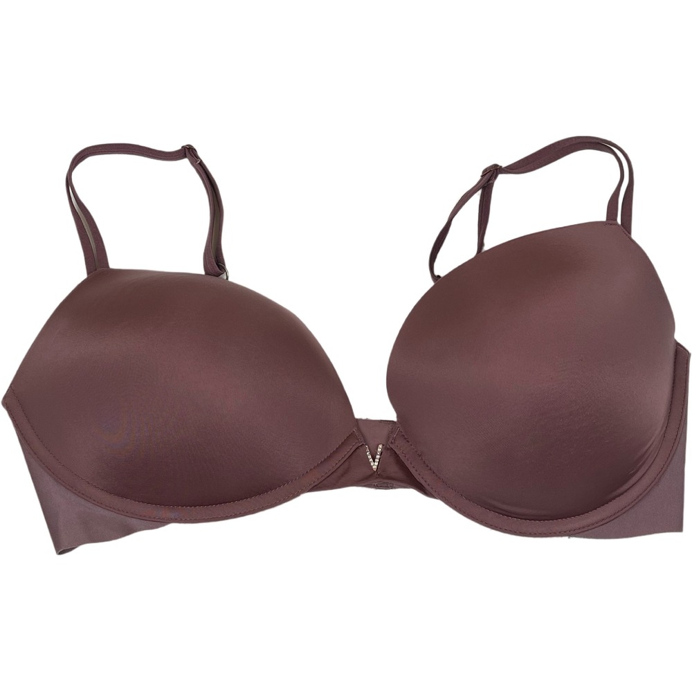 Victorias Secret Push‎ Up Bra Womens 34DD Mauve Gold V Hardware Rhinestone
